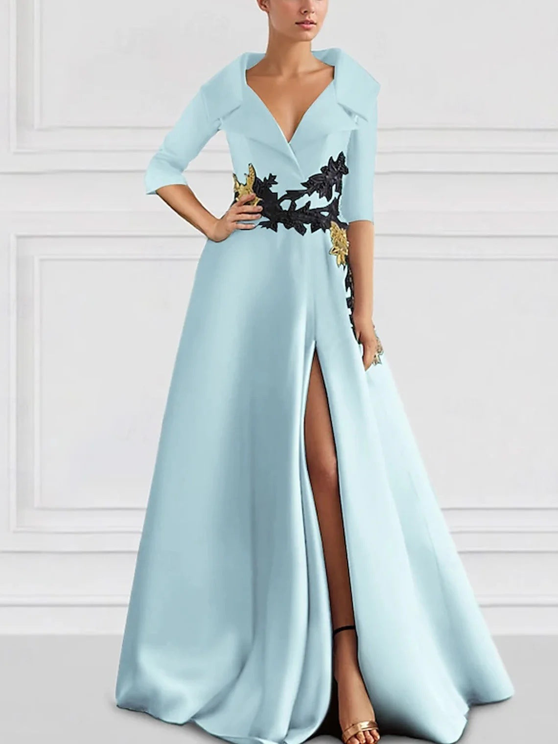 Elegant V-Neck Slit Evening Gown