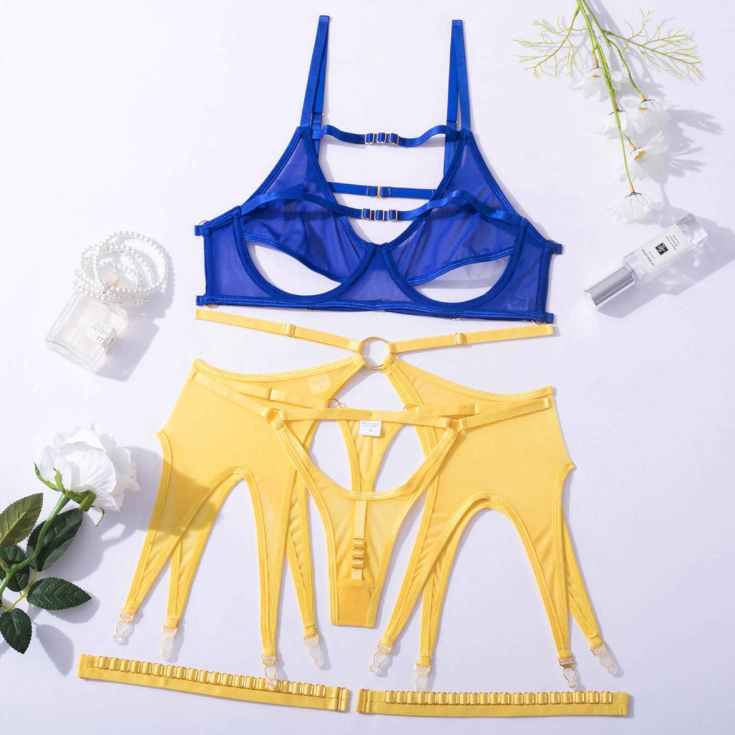 Adjustable Garter Lingerie Set with Steel Rings