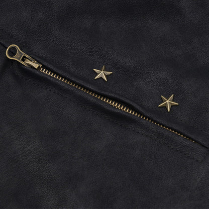 Losse Amerikaanse street winddichte Unisex PU-leren jas met rits/sterren versieringen