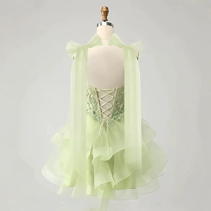 French mint green short evening dress