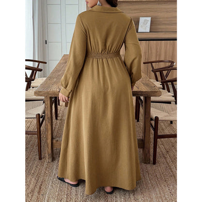 Womens V-Neck Drawstring High Waist Flared Dress
