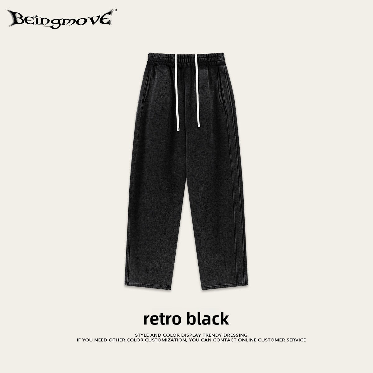 Retro Washed 400g Fleece Lined Curved Cut Straight Leg Sweatpants for Men