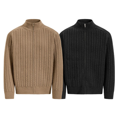 Retro heren vest met structuur staande hals en ritssluiting