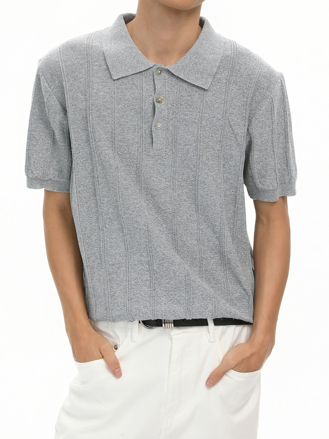 Classic Striped Knit Polo Shirt