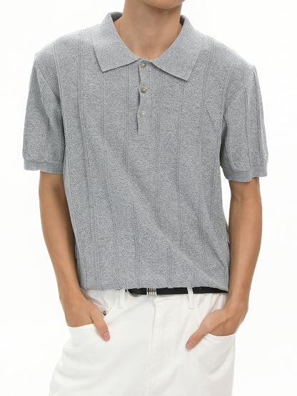 Classic Striped Knit Polo Shirt