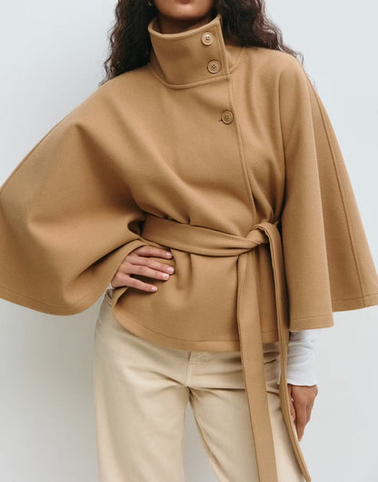 Elegant Stand Collar Cape Windbreaker Jacket