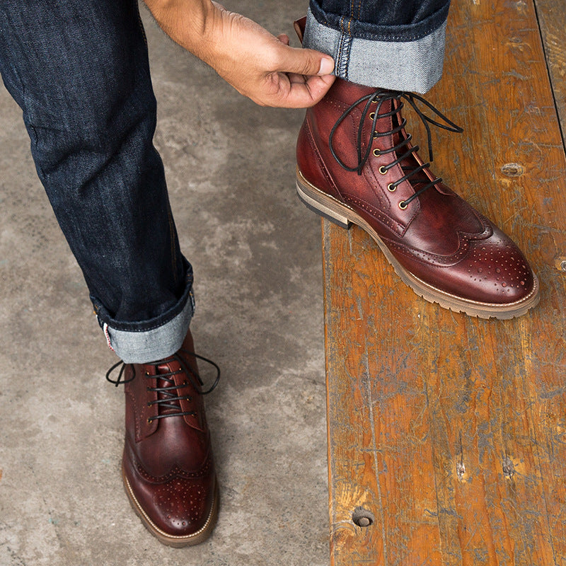 Eerste laag koeienhuid heren merk hoge leren Britse Brock Martin laarzen