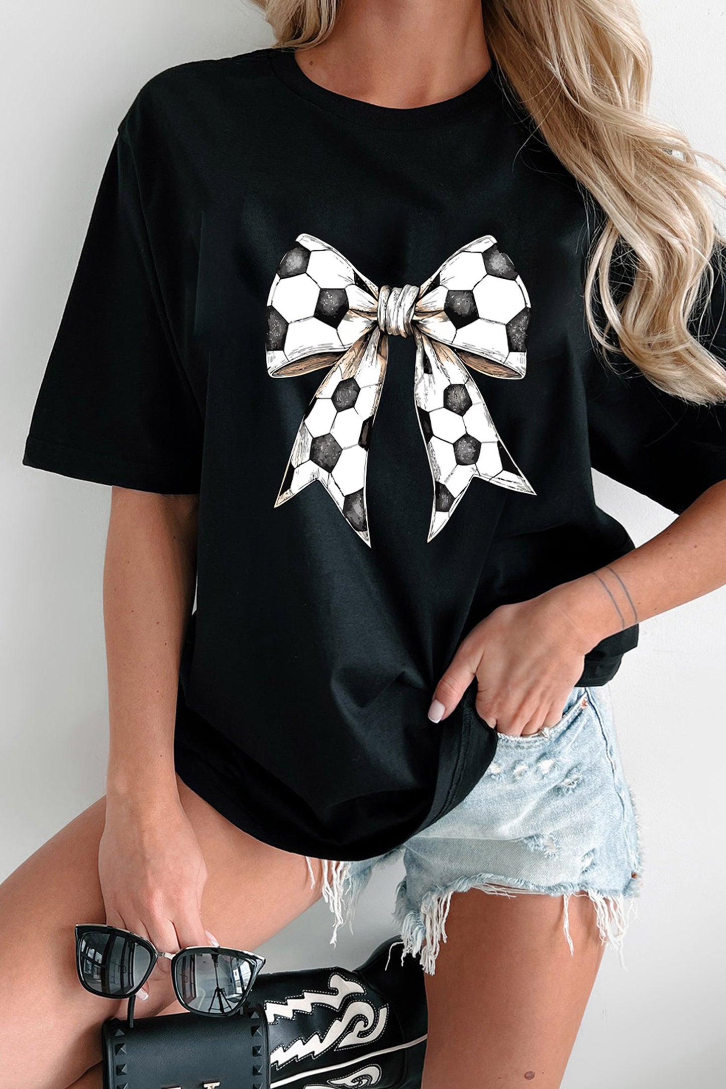 Zwart T-shirt met voetbalstrik-print