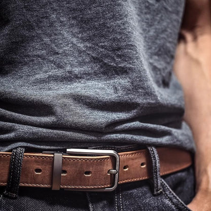 Handmade Top Layer Cowhide Belt Vintage Pin Buckle Mens Genuine Leather