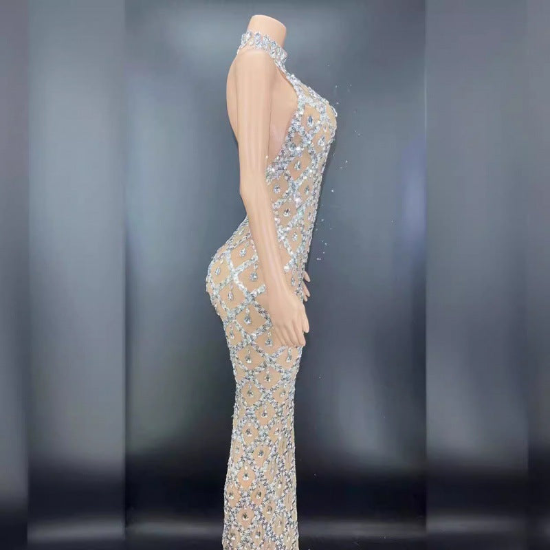 Rhinestone Silver Dress Plus Size