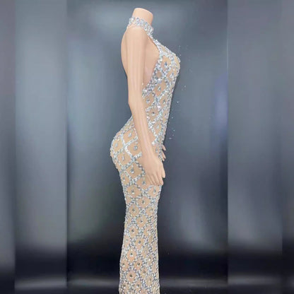Rhinestone Silver Dress Plus Size