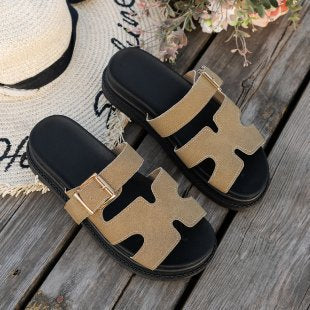 Women's Thick-Soled One-Word Buckle Casual Slippers