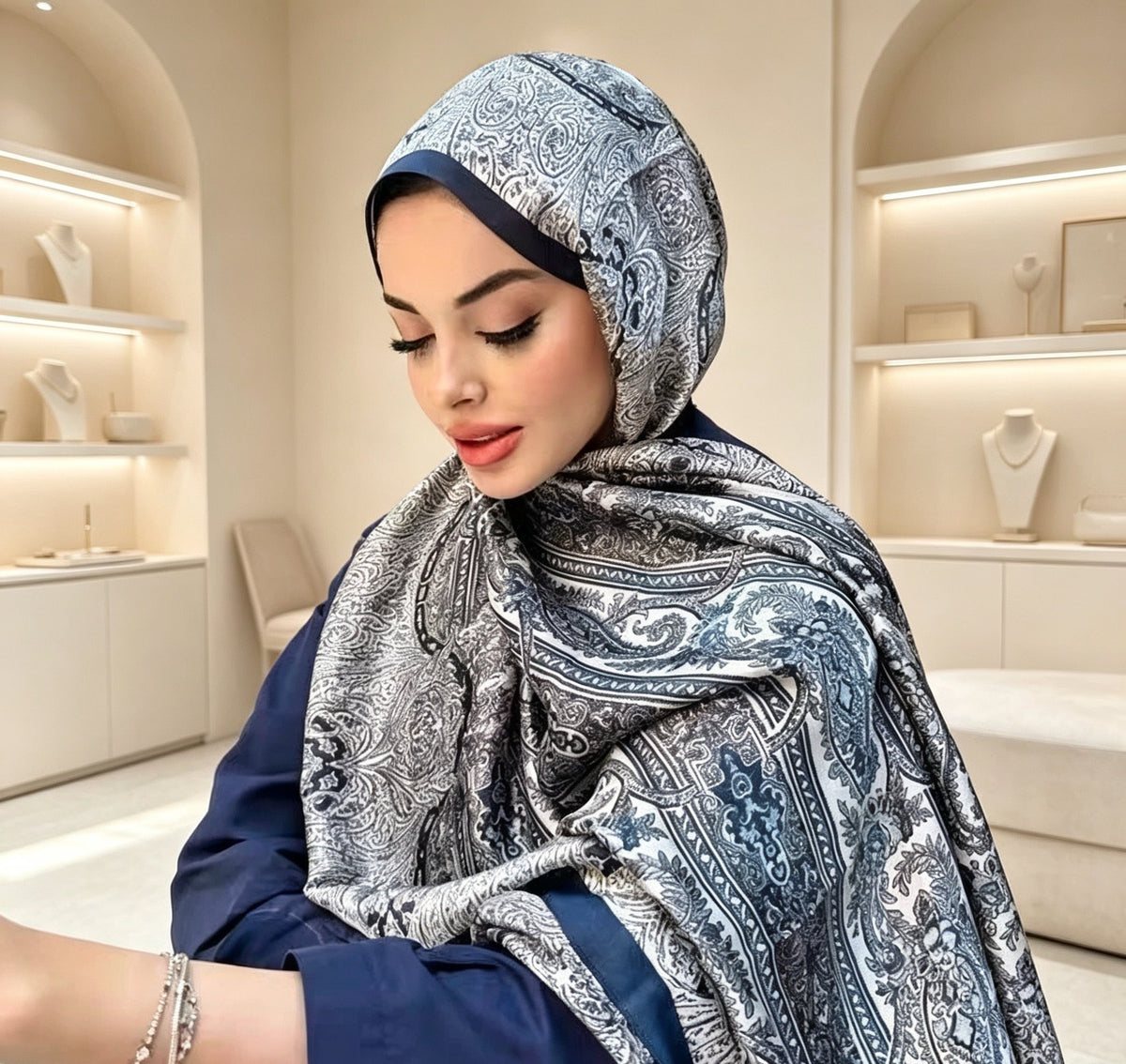 Women's Lijin Satin Scarf Floral Print Shawl