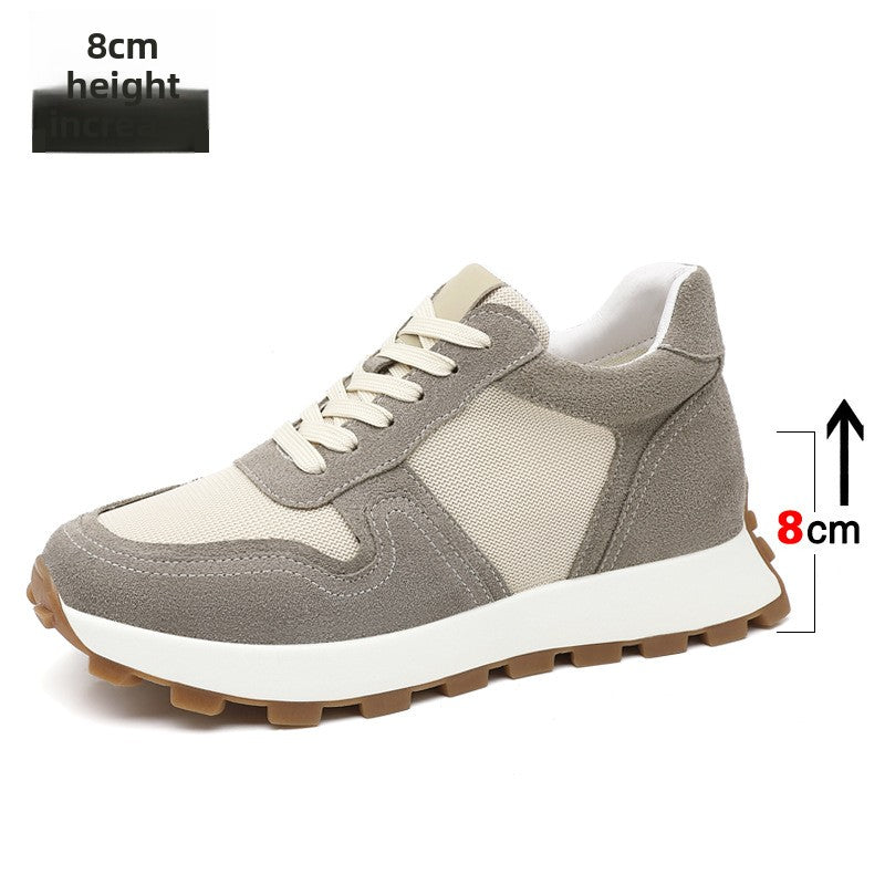 Mens Breathable Height Increasing Sneakers Genuine Cowhide Leisure Shoes