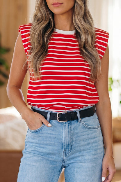 Gestreepte tanktop met ronde hals en losse afwerking