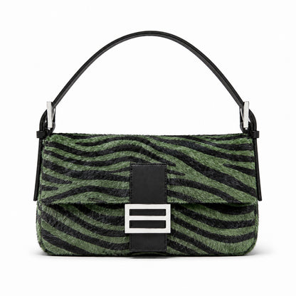 Retro zebra-patterned faux horsehair shoulder bag