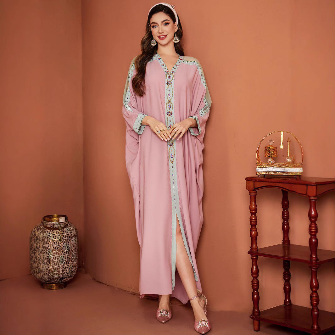 Losvallend Jurk Met Mesh Kralen En Vleermuismouwen