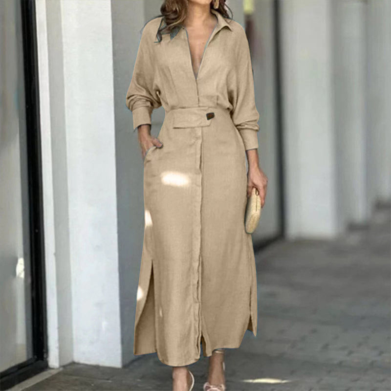 Elegant Tie-Waist Long Sleeve Dress