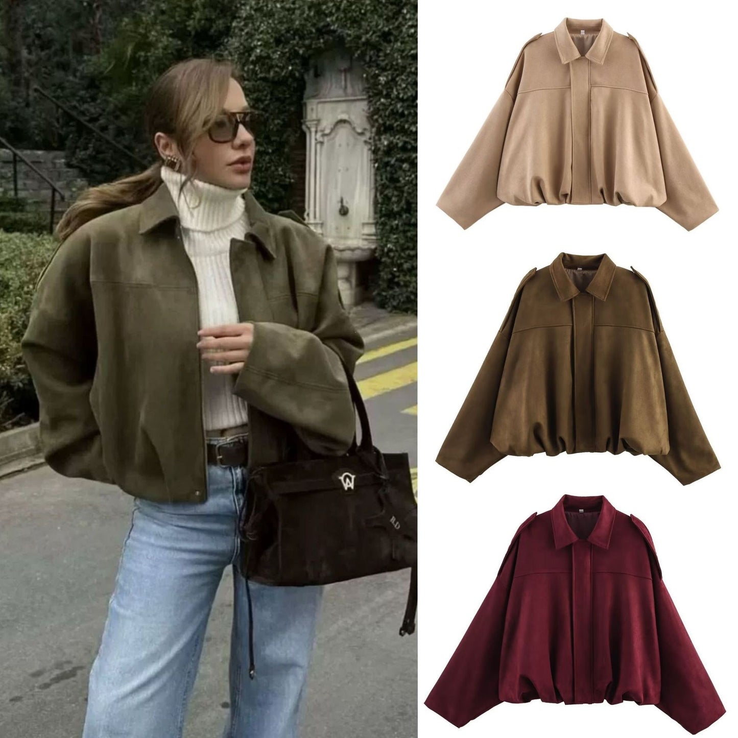 Womens Batwing Sleeve Bomber Jacket