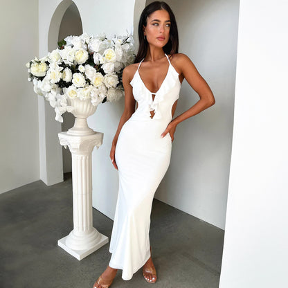 tight-fitting close-fitting solid color hanging neck strap dress