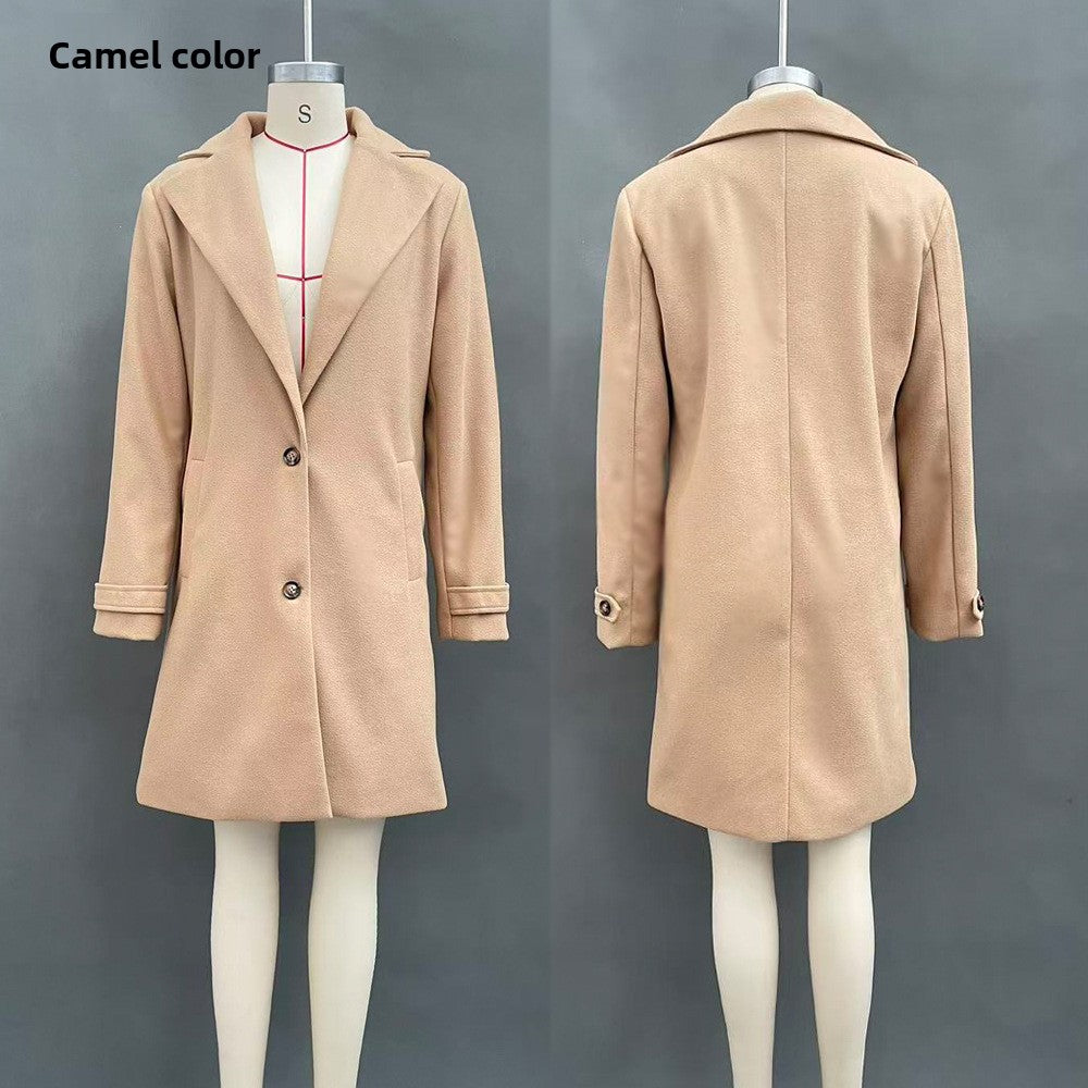 Retro Plaid Mid-Length Lapel Coat for Women
