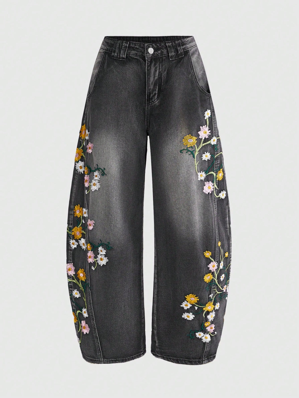 Floral Embroidered Wide Leg Pants