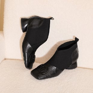 Women's Retro Square-Toe Chunky Heel Shoes