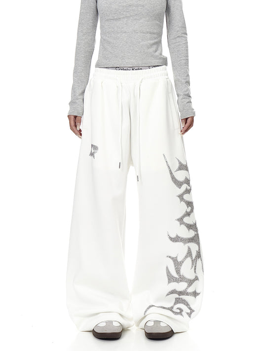 Sweatpants met wijde pijpen en strasssteentjes