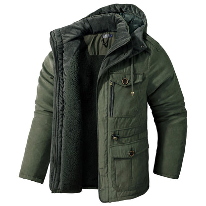 Men's Lambswool Blend Hooded Vest Thickened Multi-Pocket Sleeveless Jacket