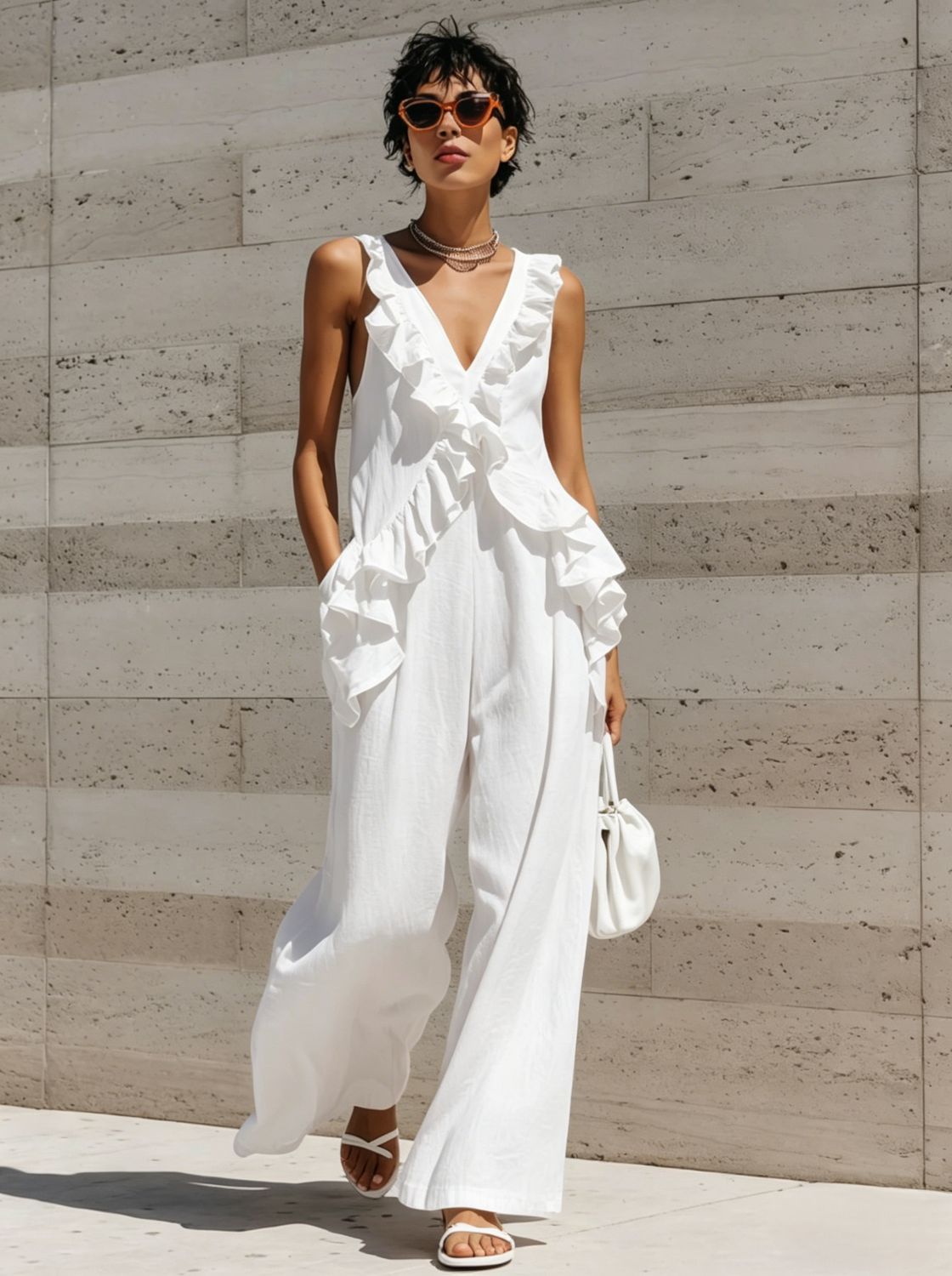 Womens V-Neck Sleeveless Jumpsuit