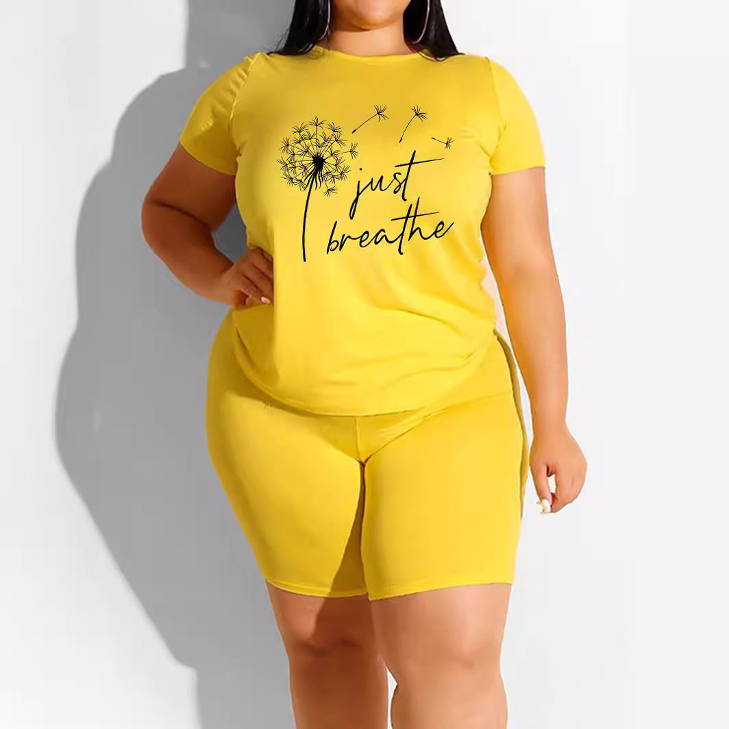 Losse plus-size print casual pak met verlaagde schoudermouwen