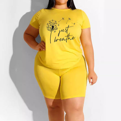 Losse plus-size print casual pak met verlaagde schoudermouwen