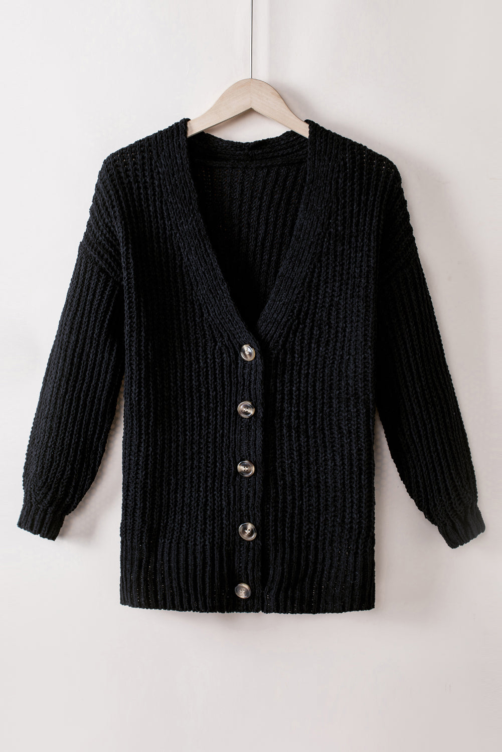 Gray Buttoned Front Drop Shoulder Knitted Cardigan