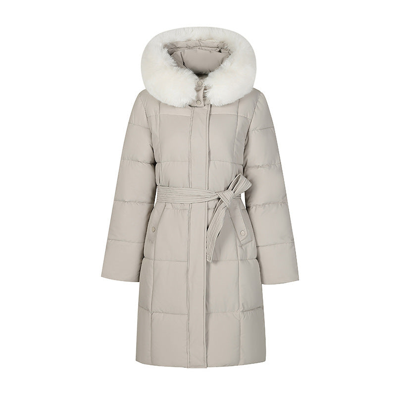 Grote bontkraag dames winterjas met ceintuur