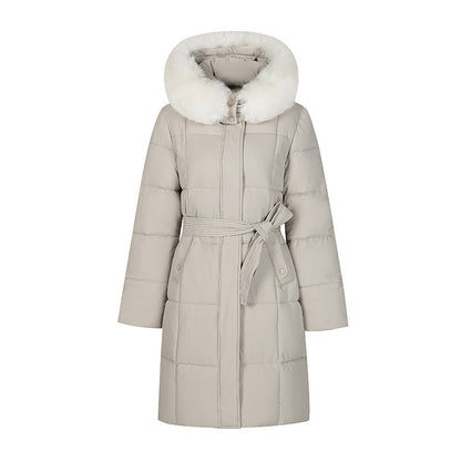 Grote bontkraag dames winterjas met ceintuur