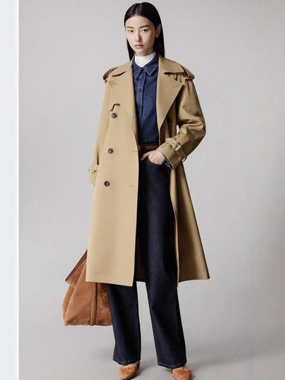 Elegant Double-Breasted Long Windbreaker