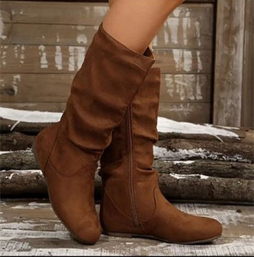 Women's Side Zipper Round Toe Boots