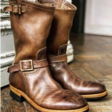 Mens Belt Buckle Mid-Calf Chelsea Boots