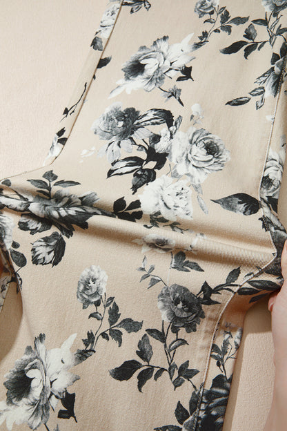Beige retro jeans met bloemenprint en omgeslagen pijpen