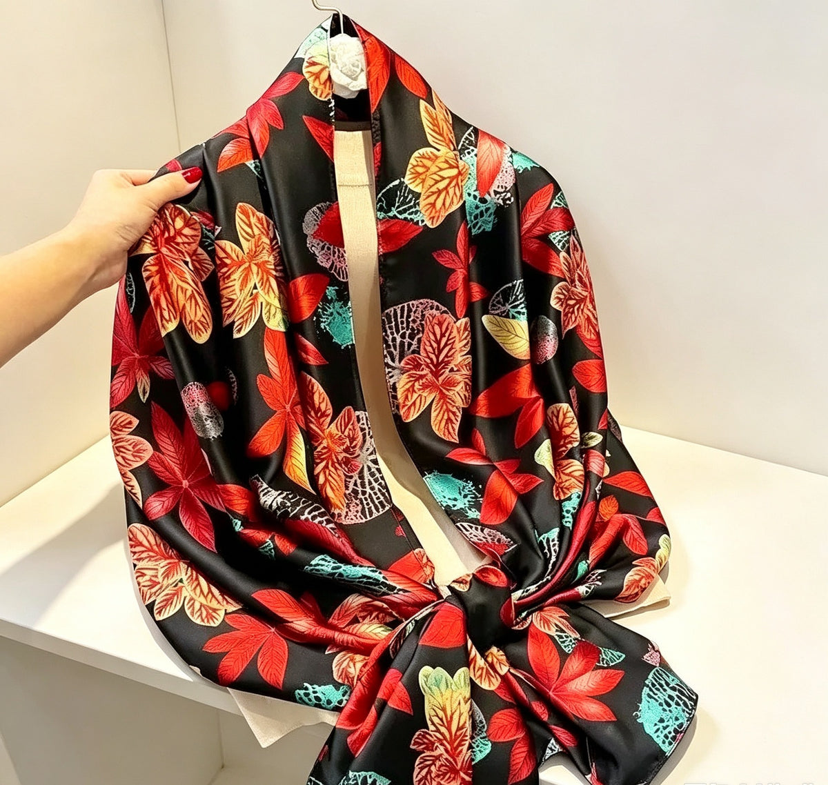 Women's Lijin Satin Scarf Floral Print Shawl