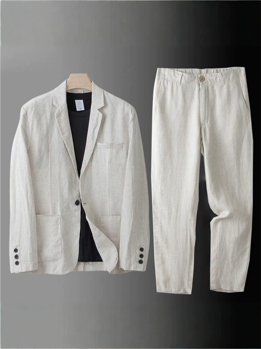 Men's Summer Korean-Style Linen Suit Set ? Slim-Fit, Lightweight Cotton-Linen Casual Blazer and Trousers, Sun-Protective Two-Piece Outfit
