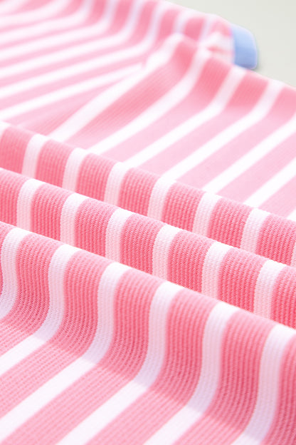 Gestreepte top met contrasterende bies losse korte mouwen en shorts