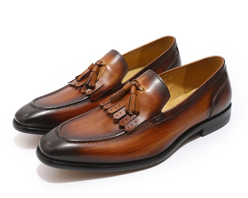British Style Cowhide Tassel Mens Slip-On Loafers