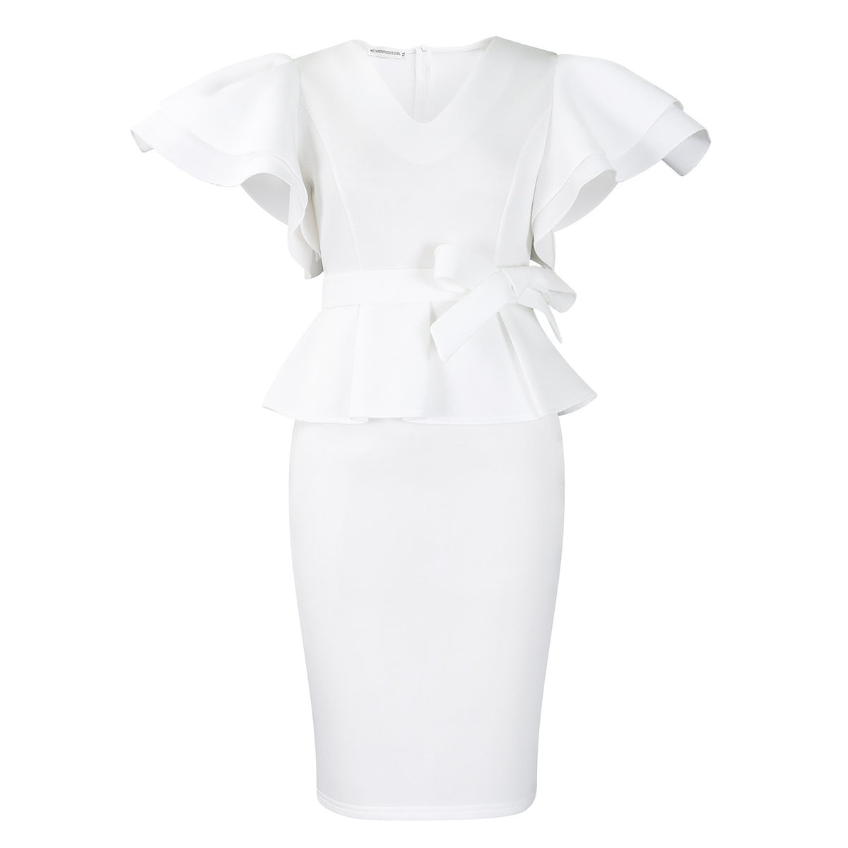 Elegant dress with lotus-leaf trim and solid color