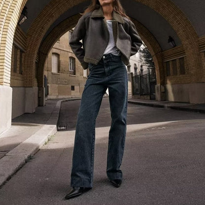 Lapel Patchwork Fleece Motorcycle Short Jacket Coat