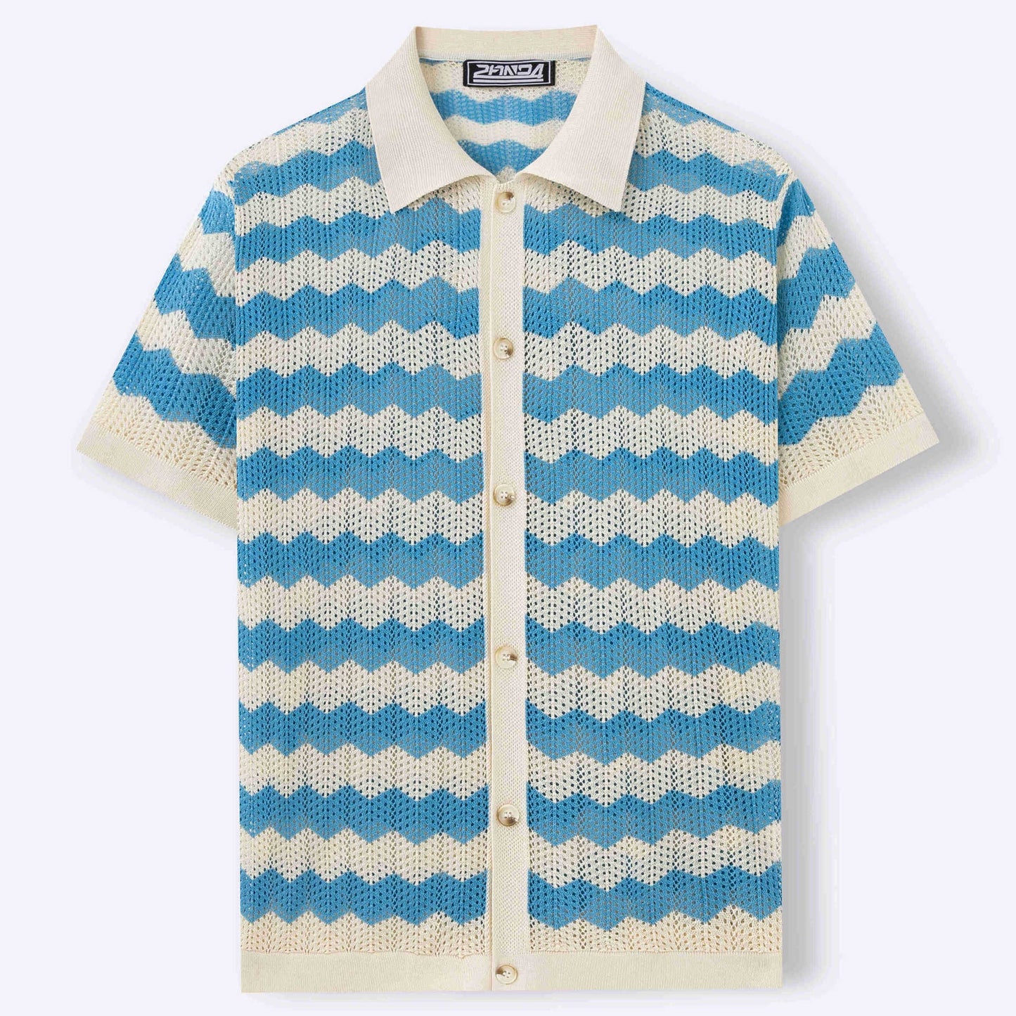Mens Quick Dry Hollow Jacquard Ripple Knit Polo Shirt