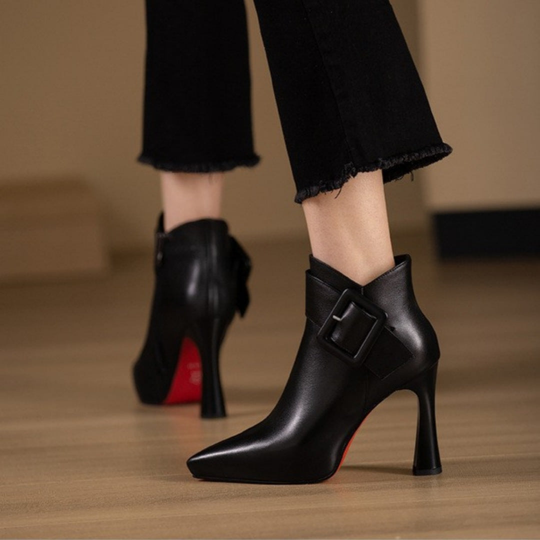 Women's PU Leather Thick Heel Platform Mini Boots with Side Zipper