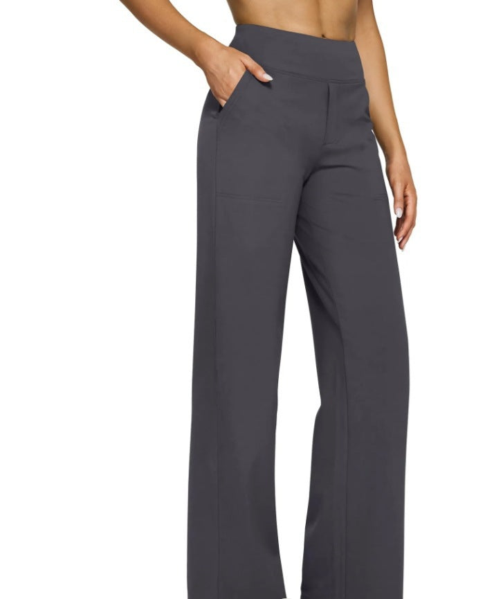 Casual High-Waisted Straight Pants Loose Pocket Yoga Pants