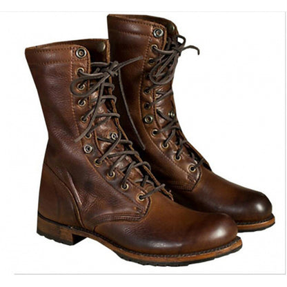 Retro Lace Up Roman Boots Short Boots for Women with Thick Heel
