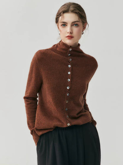 Cashmere wool rolled-edge high-neck sweater